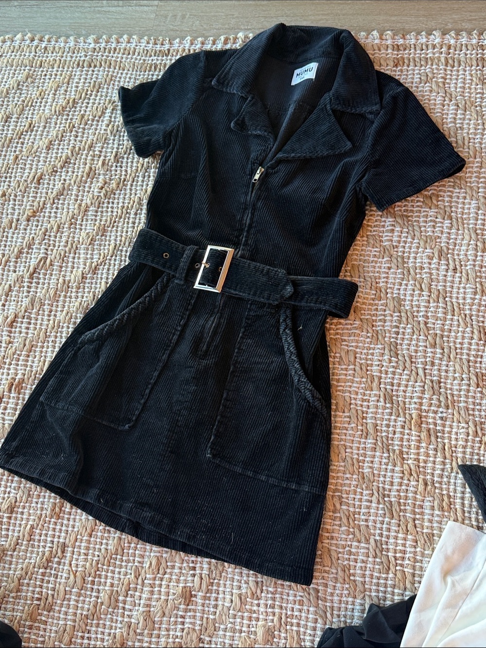 Show Me Your MuMu Black Corduroy Belted Mini Dress